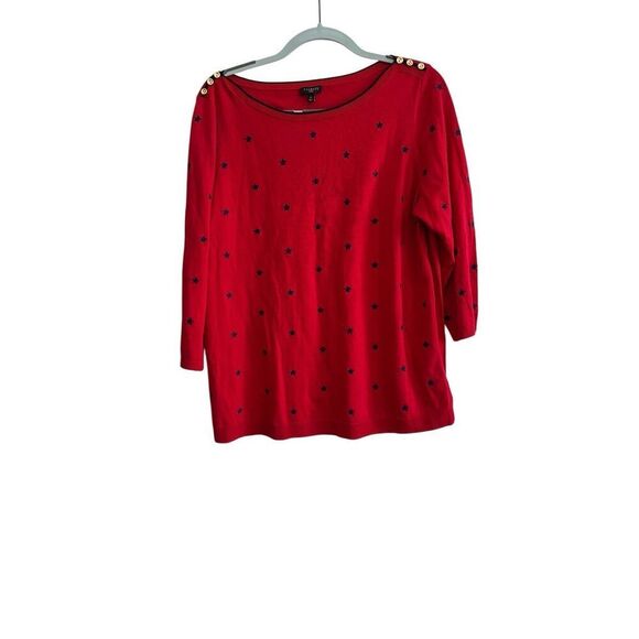 NWT Talbots  Red Sweater Embroidery Stars Button Shoulder Detail Size 1x - Picture 1 of 8